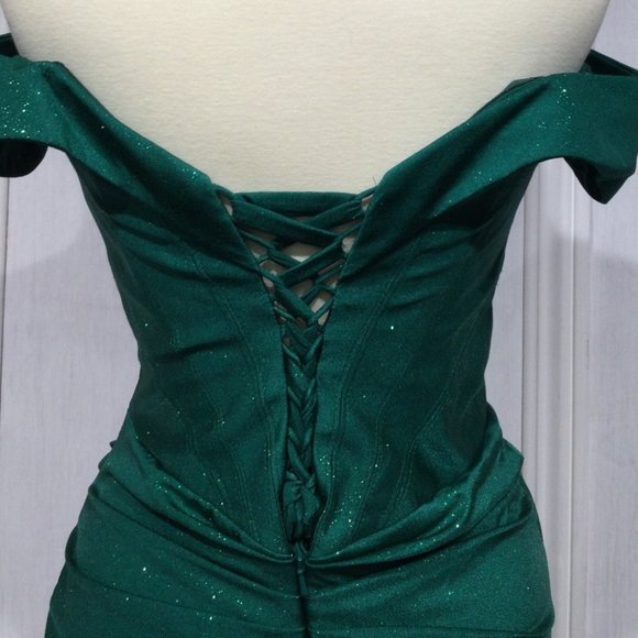 NEW LONG SHEATH GLITTER OFF THE SHOULDER SLEEVELESS DRESS WITH SLIT CD CC2212 - Picture 5 of 9